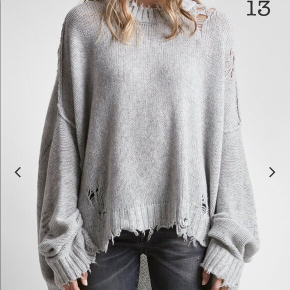 R13 Cashmere heather gray distressed PATTI tunic sweater top grunge vintage $945 - Picture 1 of 10